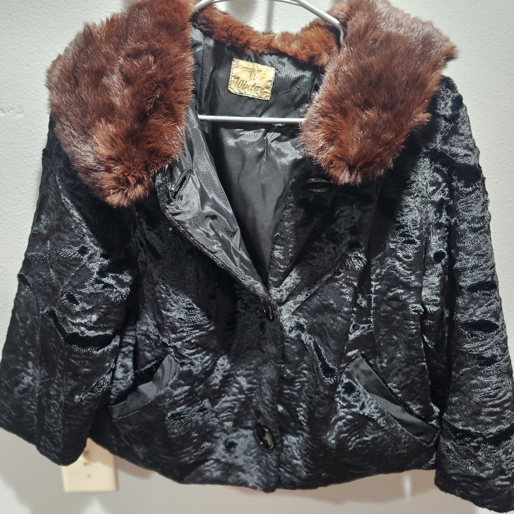 Black Coat with Brown Faux Fur Collar
